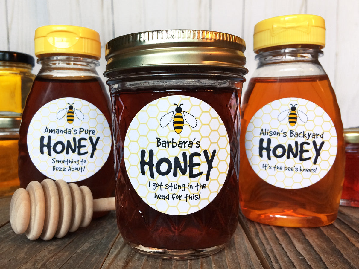 Cute bee custom honey labels for bottles and mason jars | CanningCrafts.com
