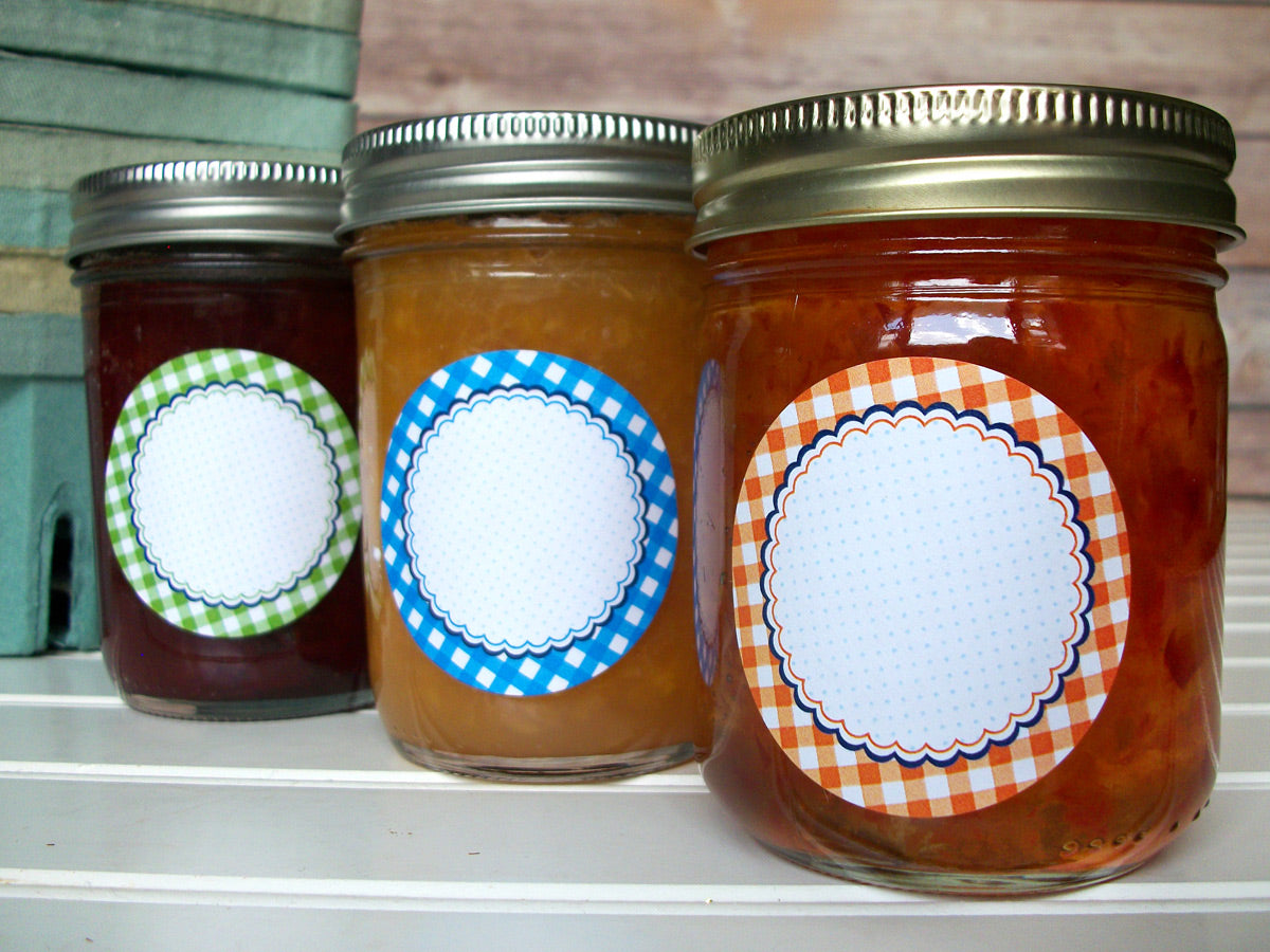 Farmer's Market Gingham Jam Jar Canning Labels | CanningCrafts.com