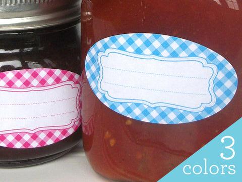 Oval Bright Gingham Canning Labels | CanningCrafts.com
