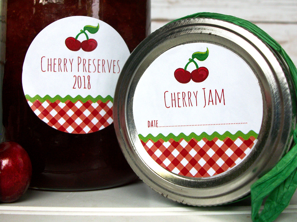 Gingham Cherry Canning Labels for jam, jelly, preserves