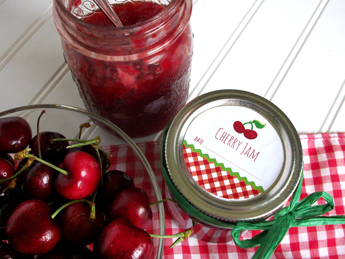 Gingham Cherry Jam Canning Labels | CanningCrafts.com