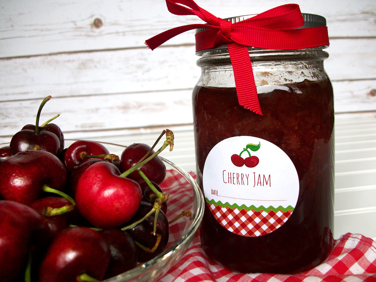 Gingham Cherry Jam Canning Jar Labels | CanningCrafts.com