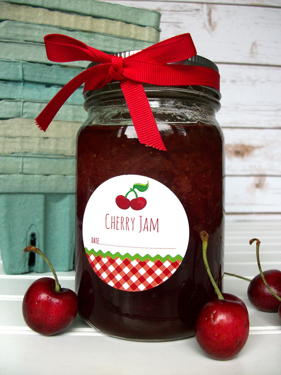 Gingham Cherry Canning Labels for jam, jelly, preserves