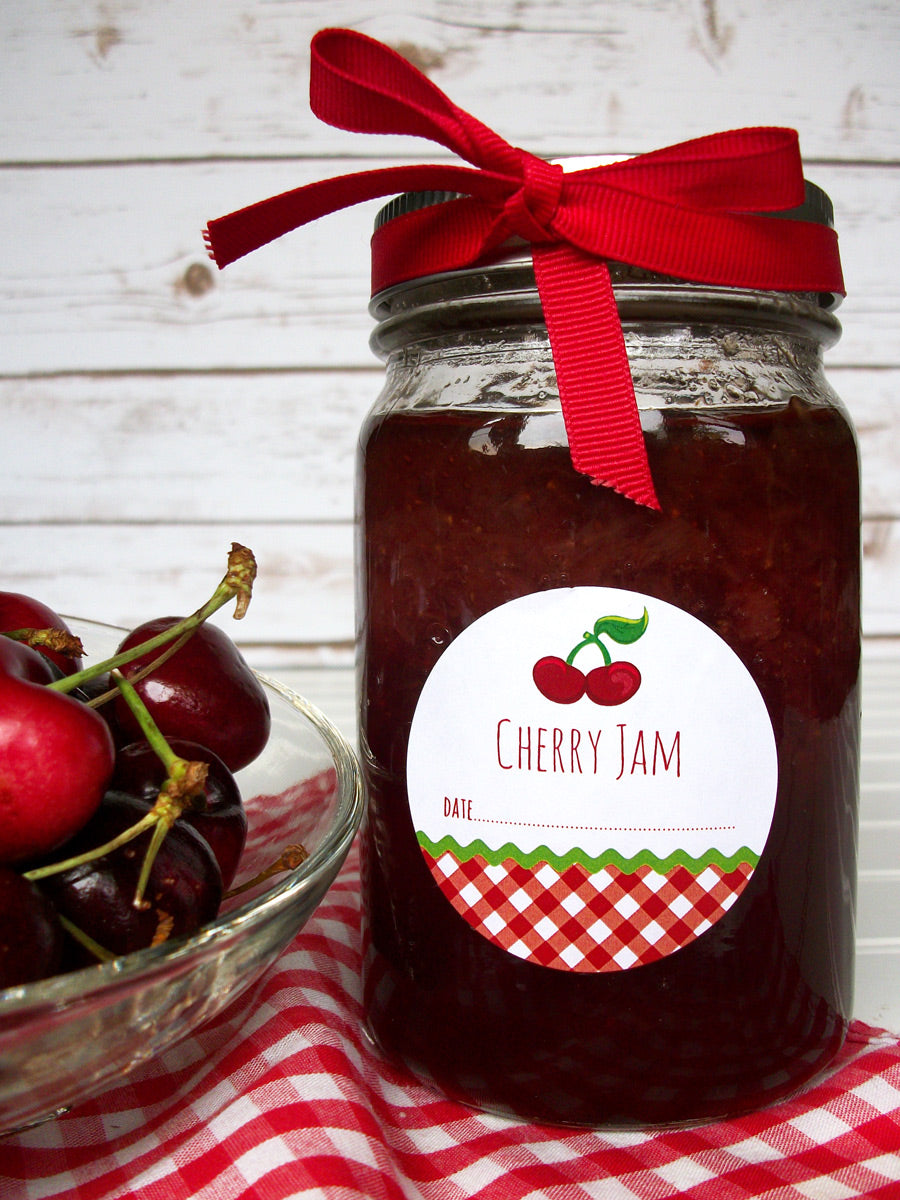 Gingham Cherry Jam Canning Labels | CanningCrafts.com
