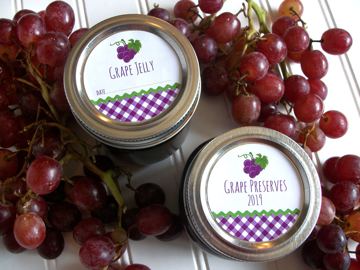 Gingham Grape Preserves & Jelly Canning Labels | CanningCrafts.com