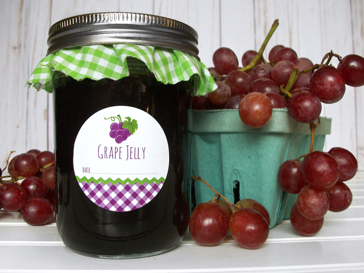 Gingham Grape Jelly Mason Canning Jar Labels | CanningCrafts.com