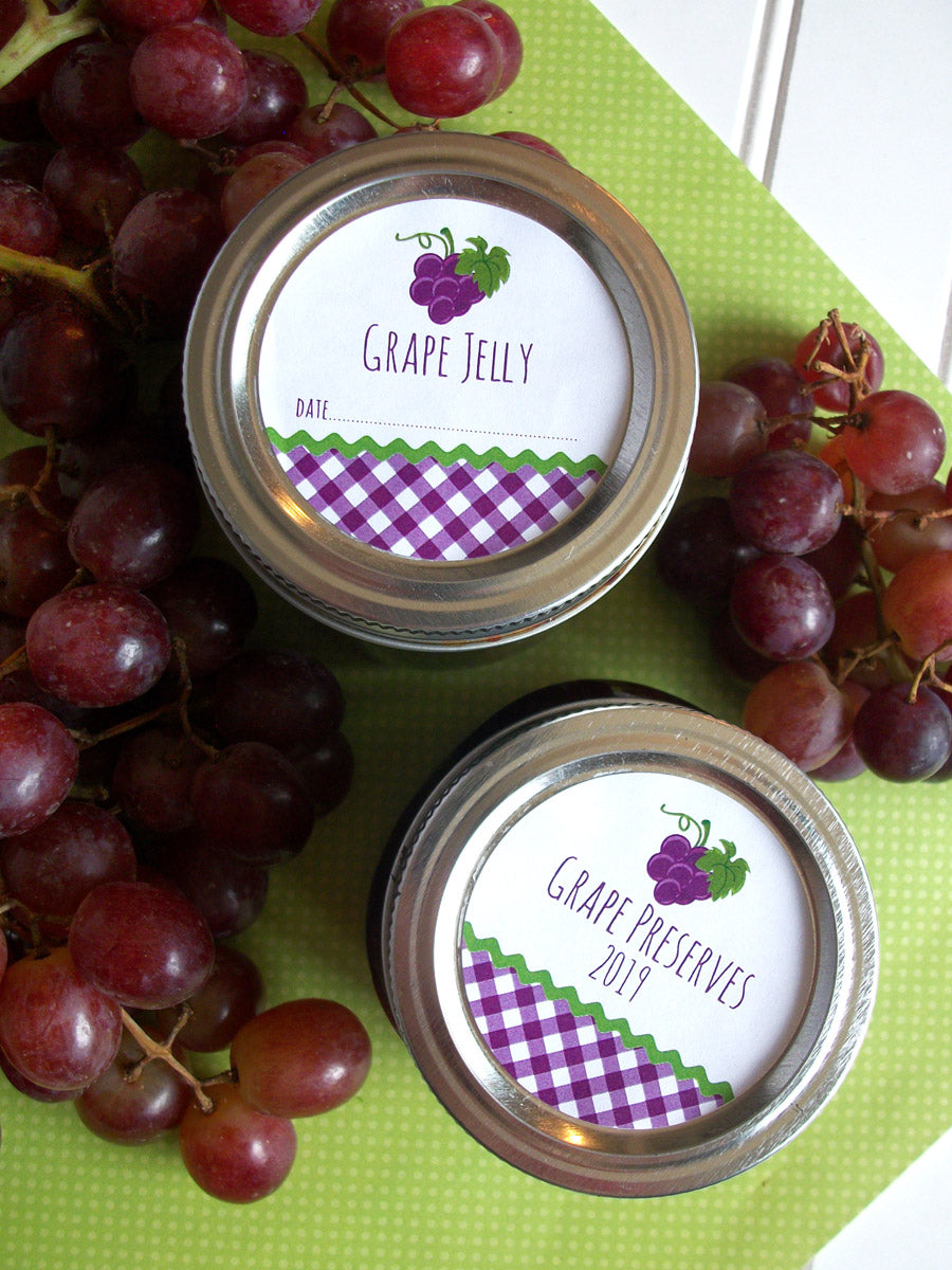 Gingham Grape Jelly & Preserves Canning Labels | CanningCrafts.com