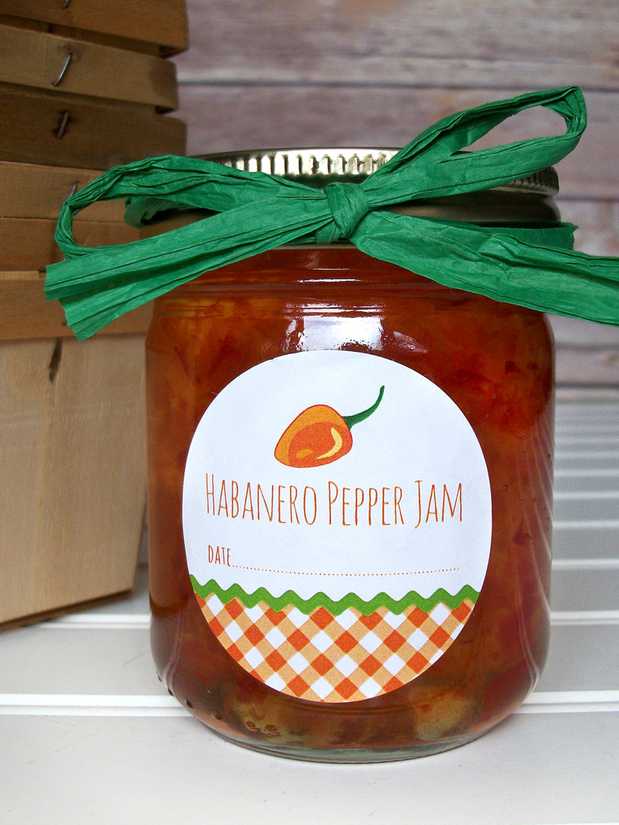 Gingham Habanero Pepper Canning Labels for jam, jelly, pickled peppers, & hot sauce | CanningCrafts.com