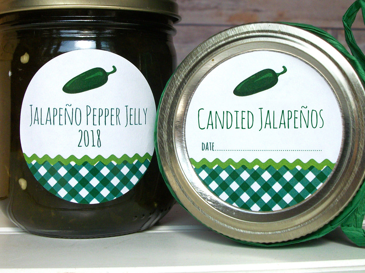 Gingham Jalapeno Pepper Canning Labels for jelly and candied peppers | CanningCrafts.com