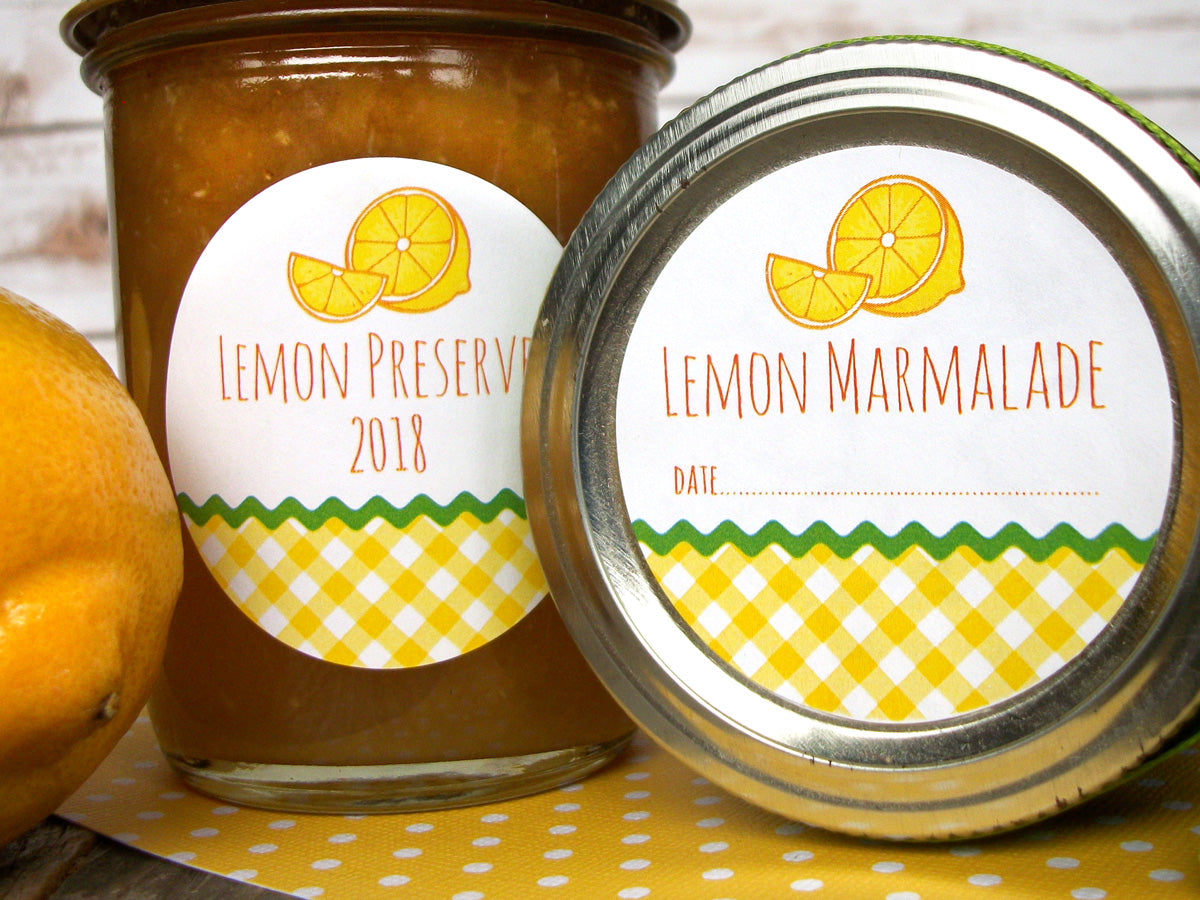 Gingham Lemon Canning Jar Labels for preserves & Marmalade | CanningCrafts.com
