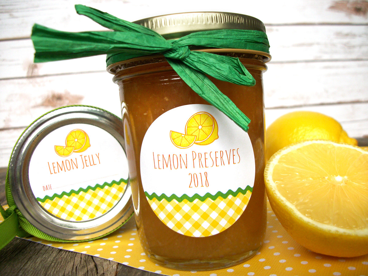 Gingham Lemon marmalade & jelly Canning Jar Labels | CanningCrafts.com