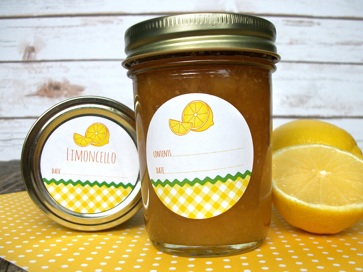 Gingham Lemon Canning Jar Labels for Limoncello, preserves & marmalade | CanningCrafts.com