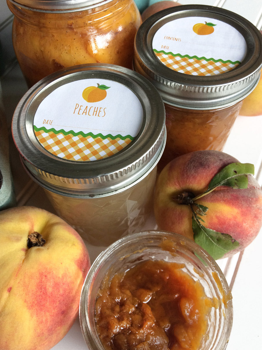 Gingham Peach Canning Labels | CanningCrafts.com
