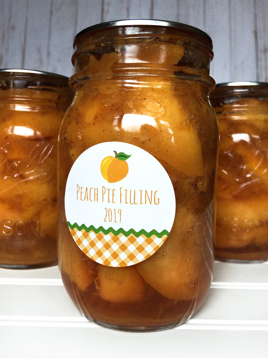 Gingham Peach Pie Filling Canning Labels | CanningCrafts.com