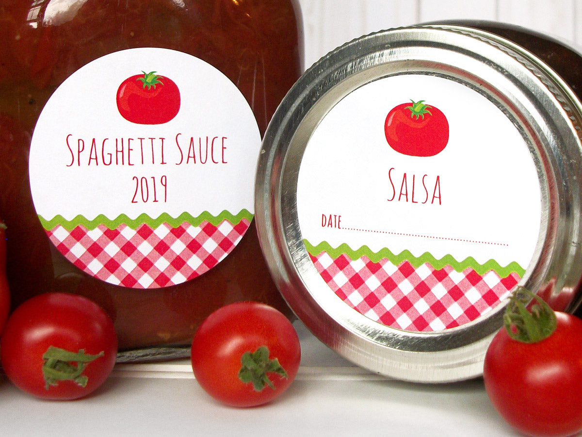 Gingham Tomato Spaghetti Sauce & Salsa Canning Labels | CanningCrafts.com