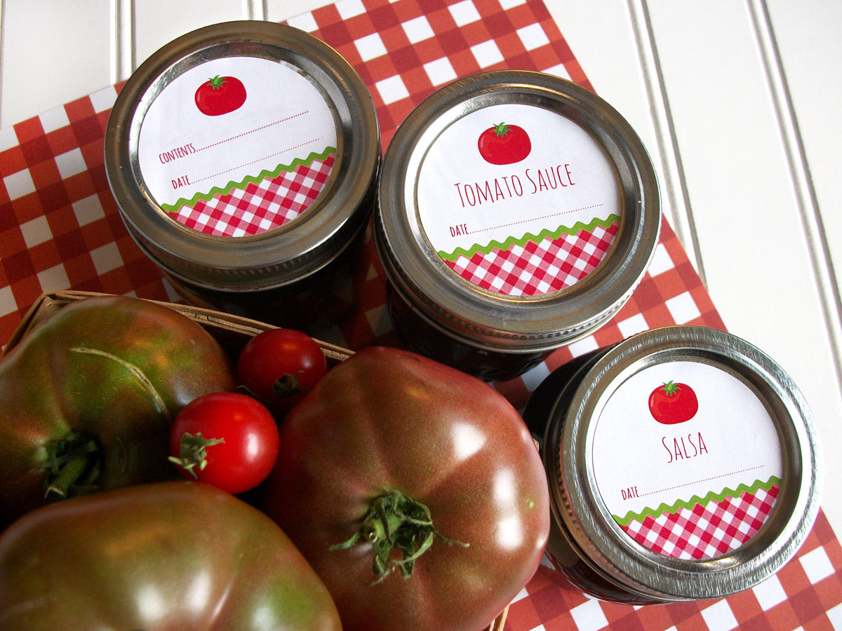 Gingham Tomato Sauce & Salsa Canning Labels | CanningCrafts.com