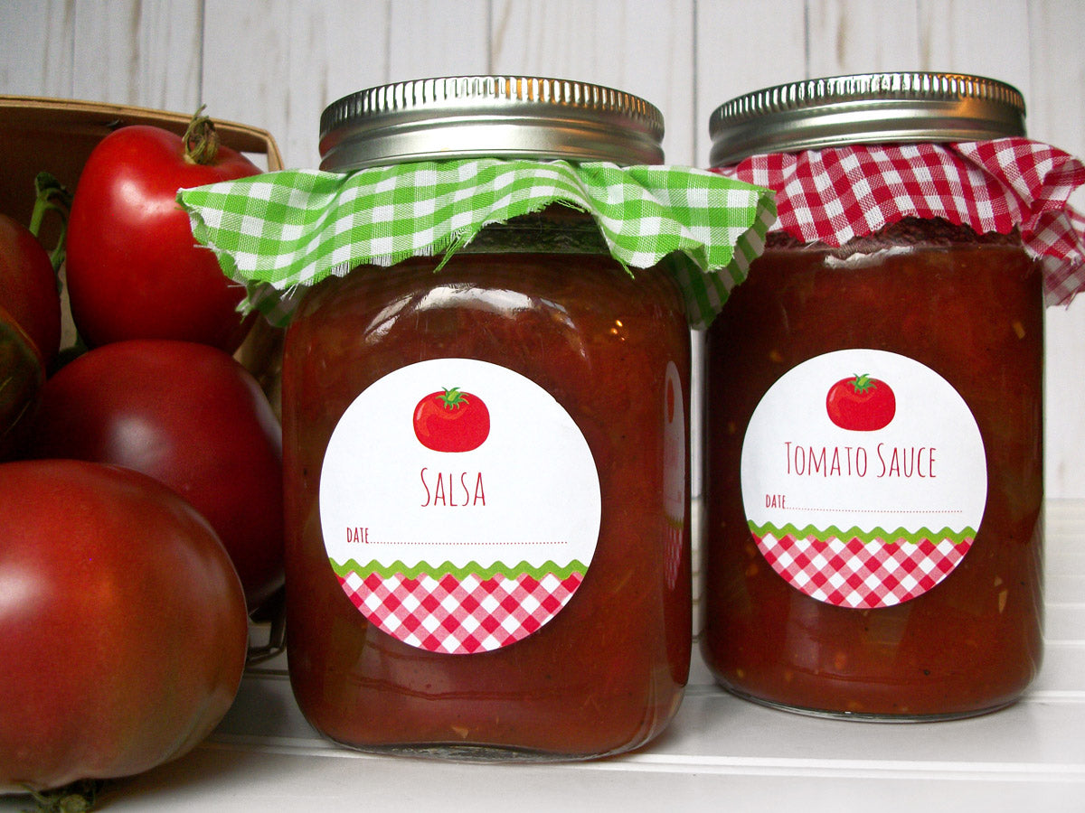 Gingham Tomato Sauce & Salsa Canning Jar Labels | CanningCrafts.com