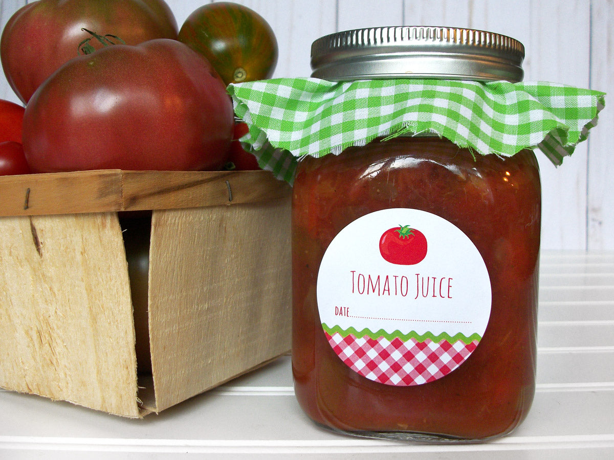 Gingham Tomato Juice Mason Canning Jar Labels | CanningCrafts.com