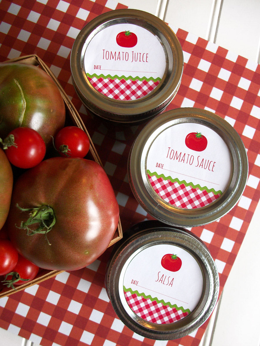 Gingham Tomato Sauce, Juice, & Salsa Canning Jar Labels | CanningCrafts.com