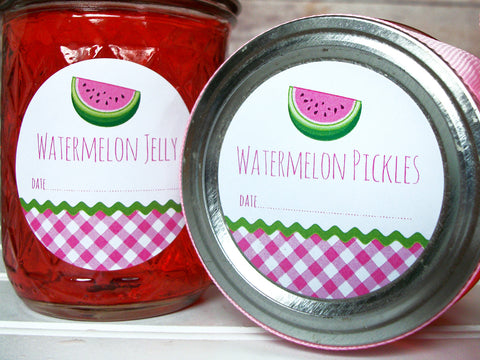 Gingham Watermelon Jelly & Pickles Canning Labels | CanningCrafts.com