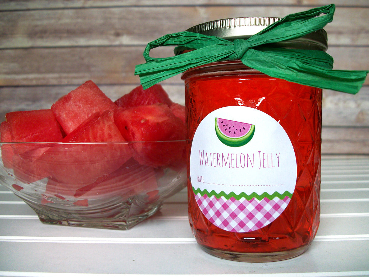 Gingham Watermelon Jelly Mason Canning Jar Labels | CanningCrafts.com