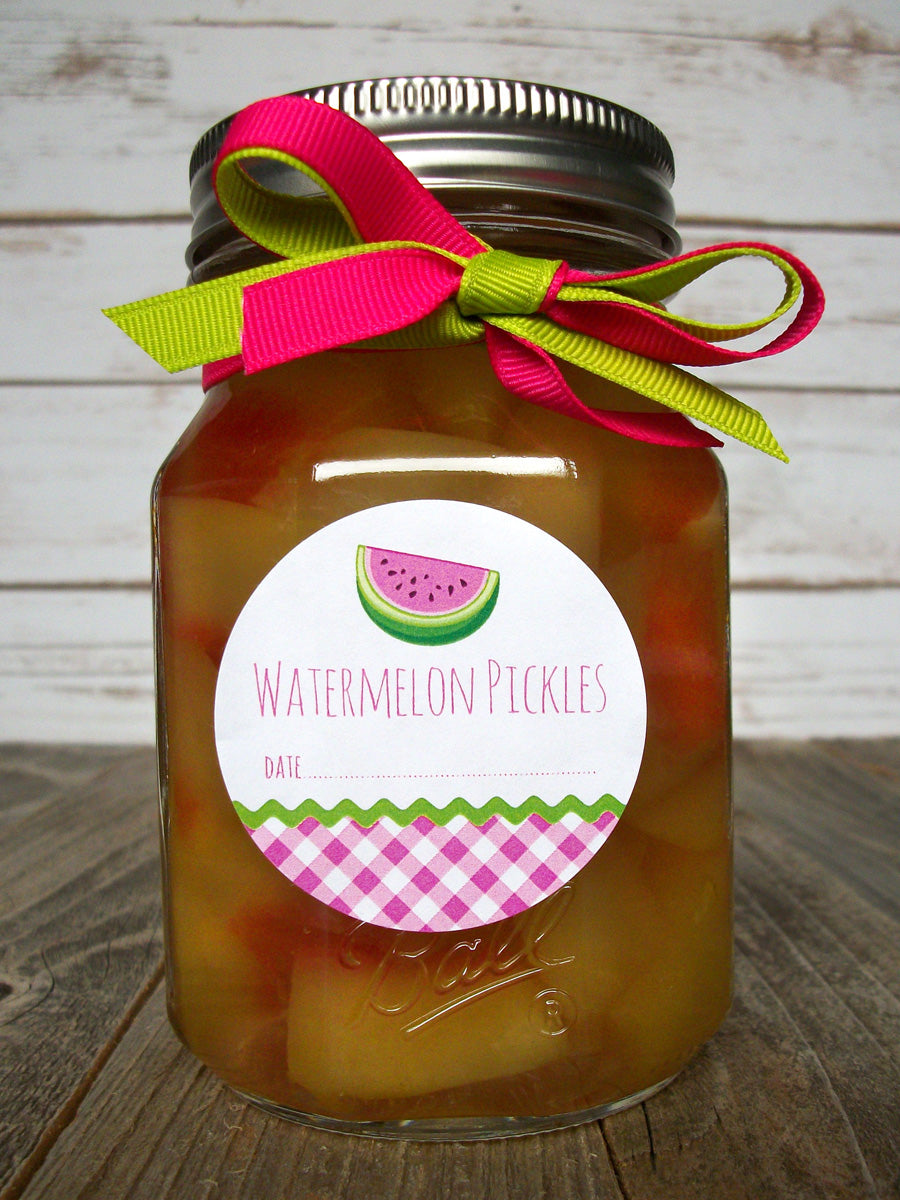 Gingham Watermelon Rind Pickles Canning Labels | CanningCrafts.com