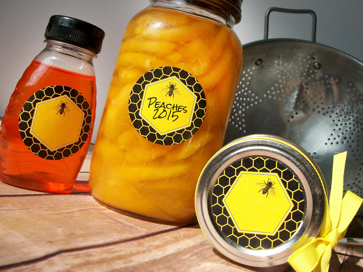yellow & black beehive honey bottle labels | CanningCrafts.com