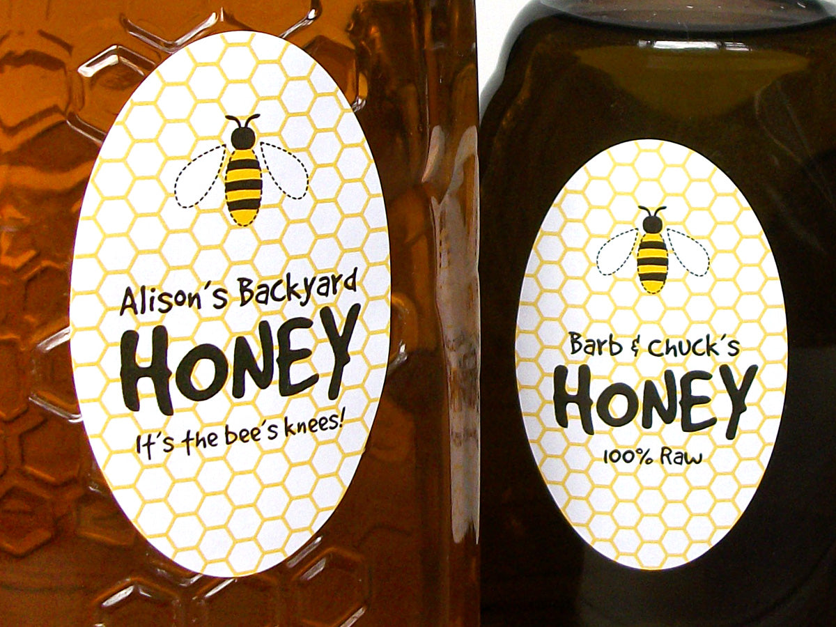 Custom Cute Honey Bee Large Oval Honey Labels | CanningCrafts.com