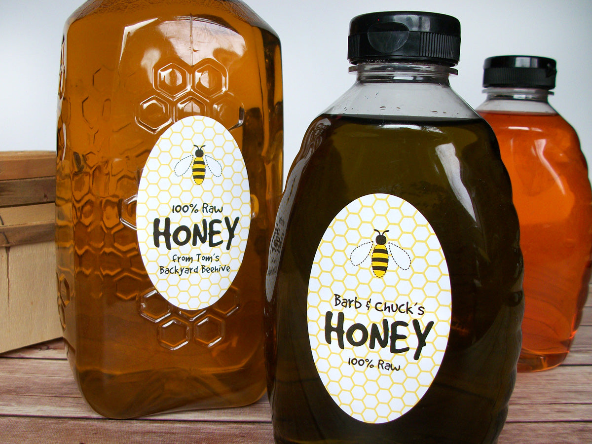 Custom Cute Honey Bee Large Oval Honey Bottle Labels | CanningCrafts.com