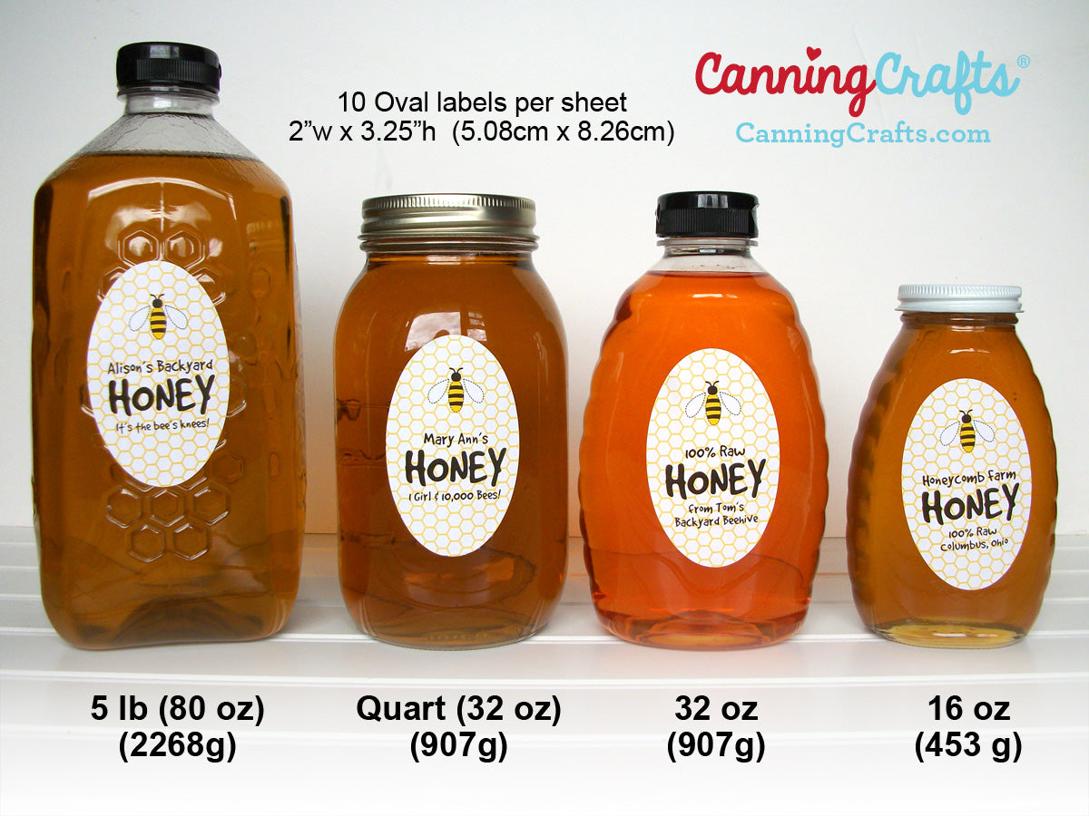 Custom oval honey label bottle size chart | CanningCrafts.com