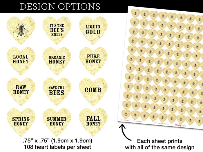 Save the Bees honey bottle labels and honey varieties stickers  | CanningCrafts.com