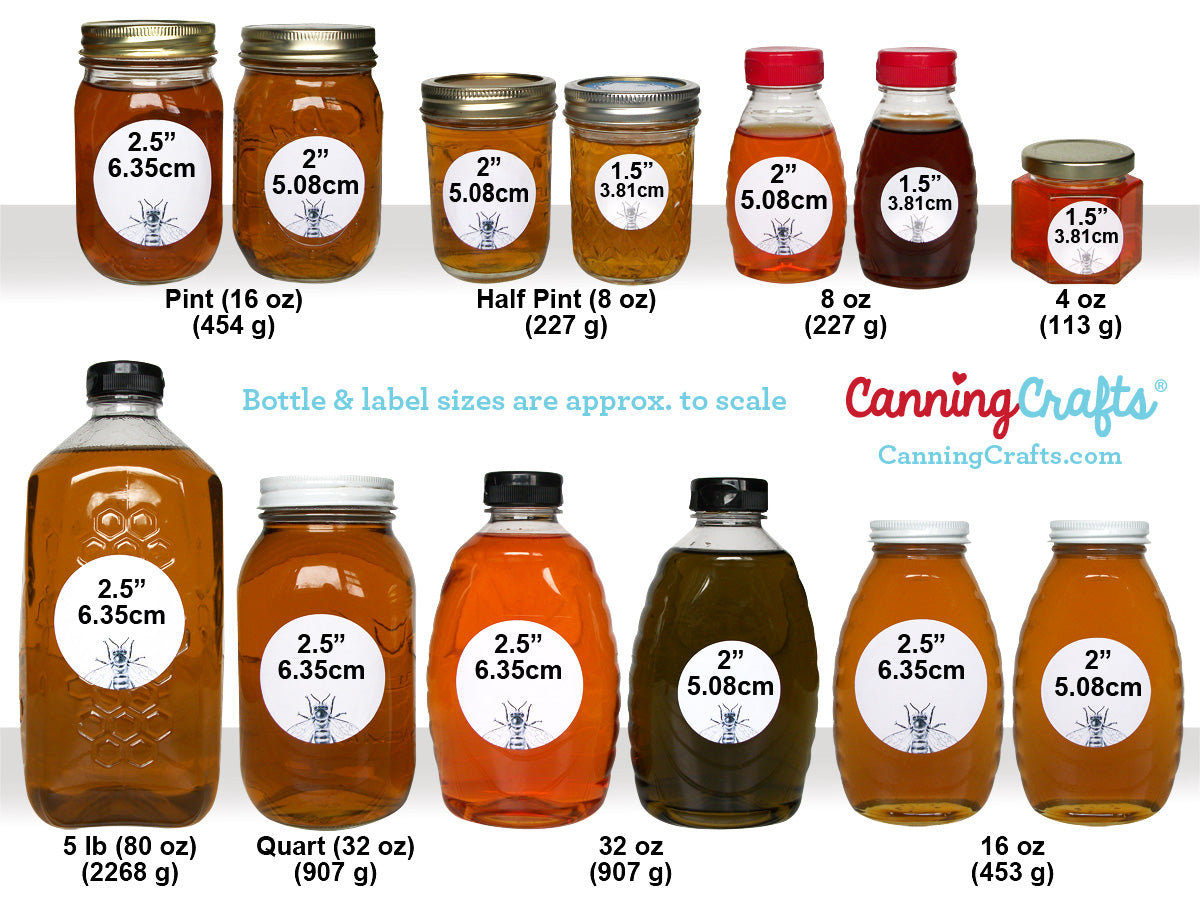 honey jar & bottle label size chart | CanningCrafts.com