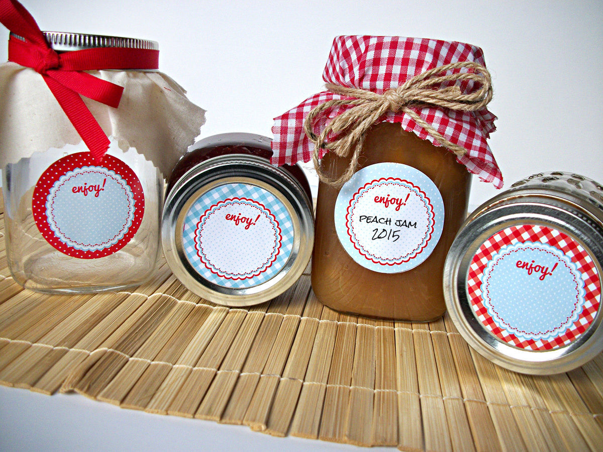Cottage Chic Red & Blue Mason Canning Jar Labels  | CanningCrafts.com