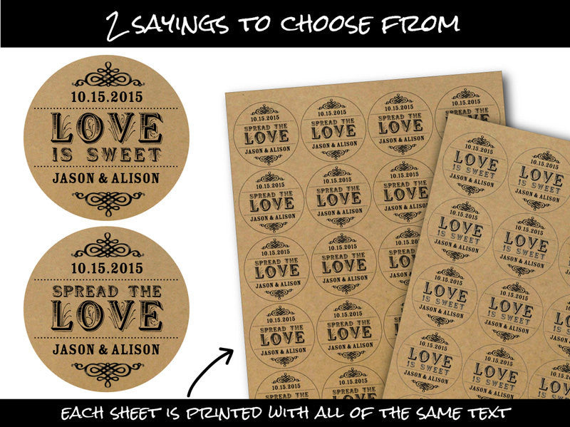 Two Hearts Personalized Wedding Sticker Labels – Customizable Round Stickers For Bridal Showers, 6 Sizes