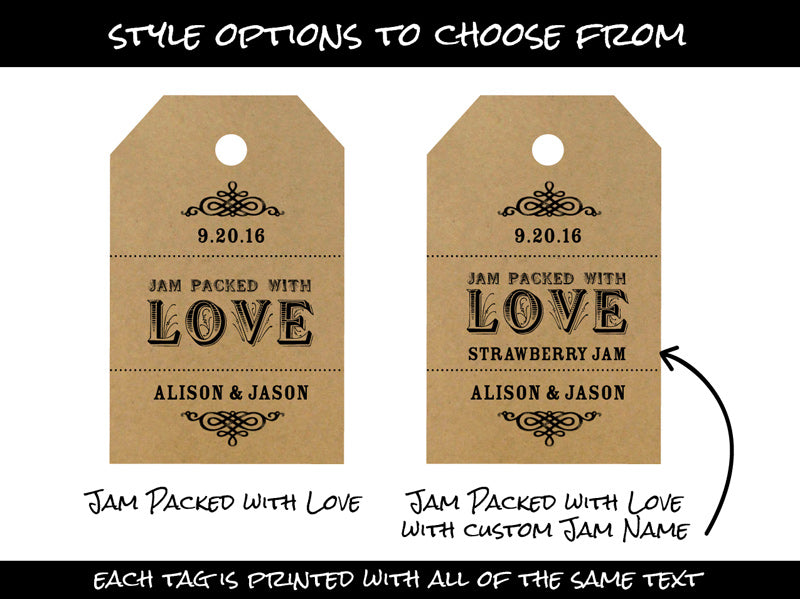 Custom Jam Packed with Love Wedding shower favor hang tags | CanningCrafts.com
