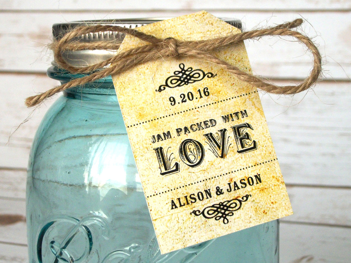 Custom Jam Packed with Love Wedding favor hang tags | CanningCrafts.com