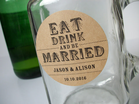 Custom Kraft Eat Drink & Be Married Wedding Canning Labels | CanningCrafts.com