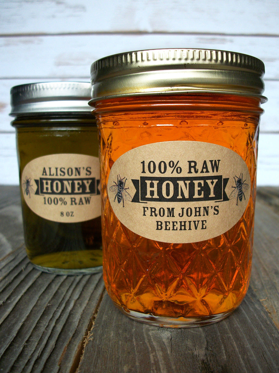 custom kraft honey labels fit quilted Ball jars | CanningCrafts.com