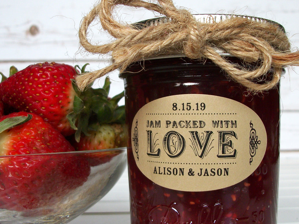 Kraft Oval Jam Packed with Love Wedding Canning Labels | CanningCrafts.com