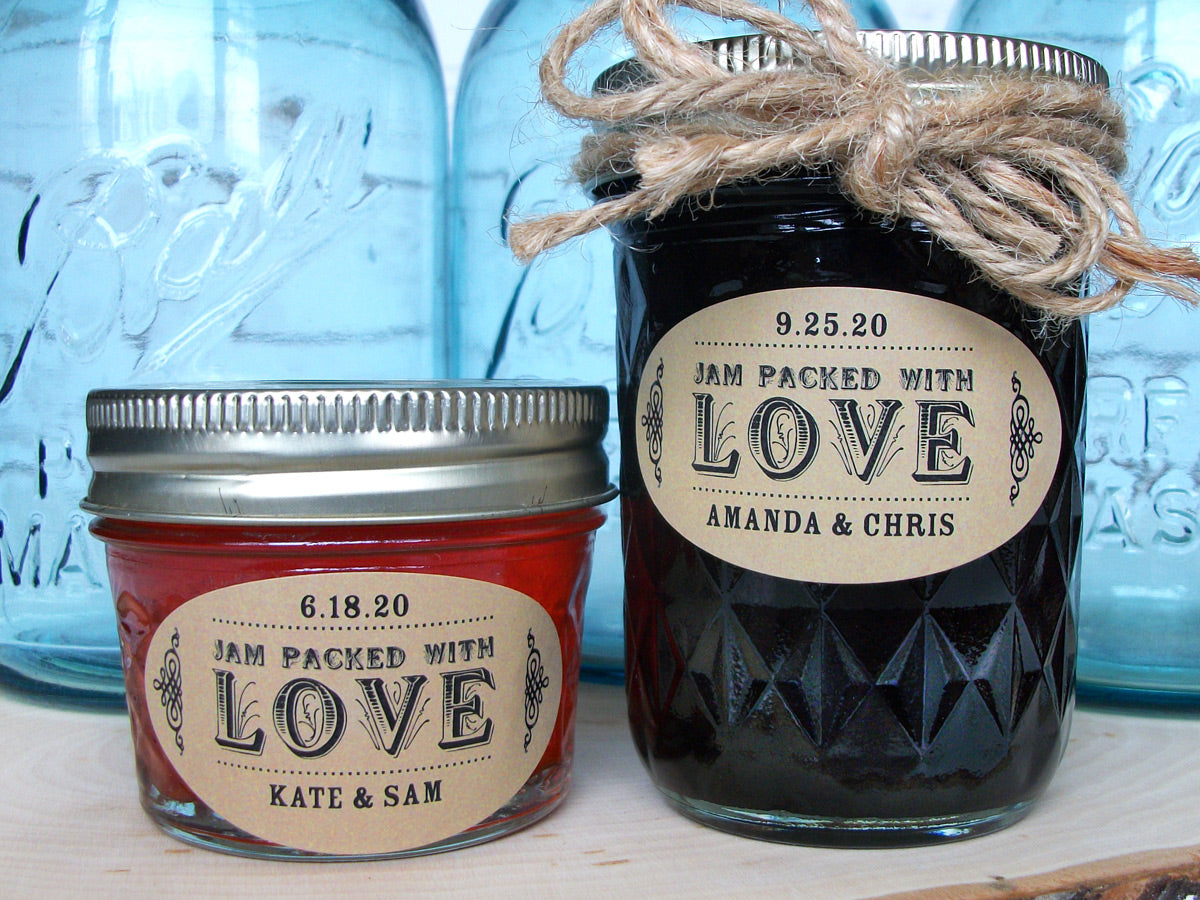 Kraft Oval Jam Packed with Love Wedding Favor Canning Labels | CanningCrafts.com