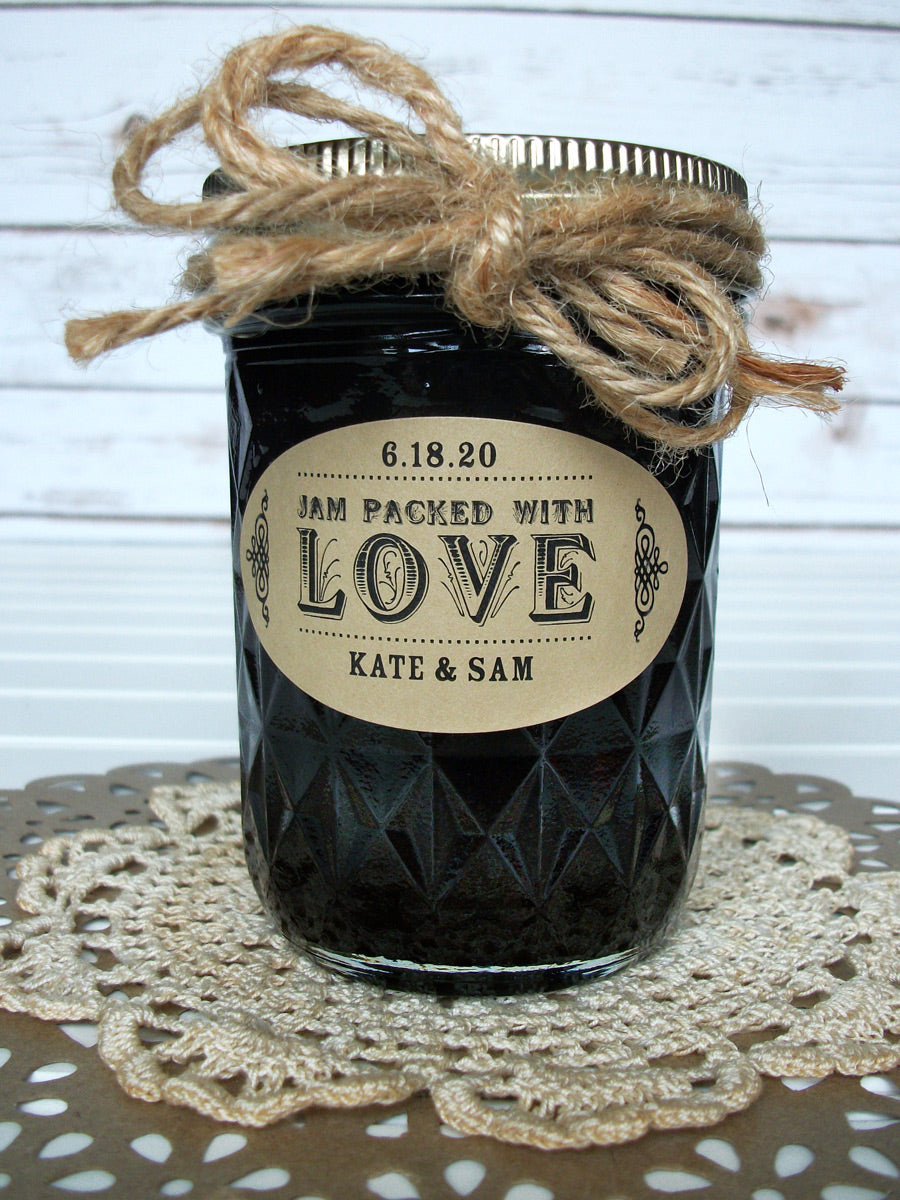 Kraft Oval Jam Packed with Love Wedding Canning Labels | CanningCrafts.com