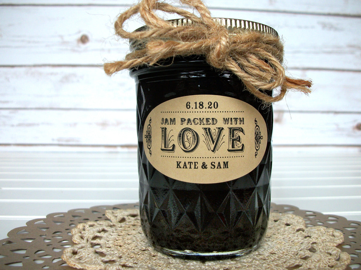 Kraft Oval Jam Packed with Love Wedding Jam Jar Canning Labels | CanningCrafts.com