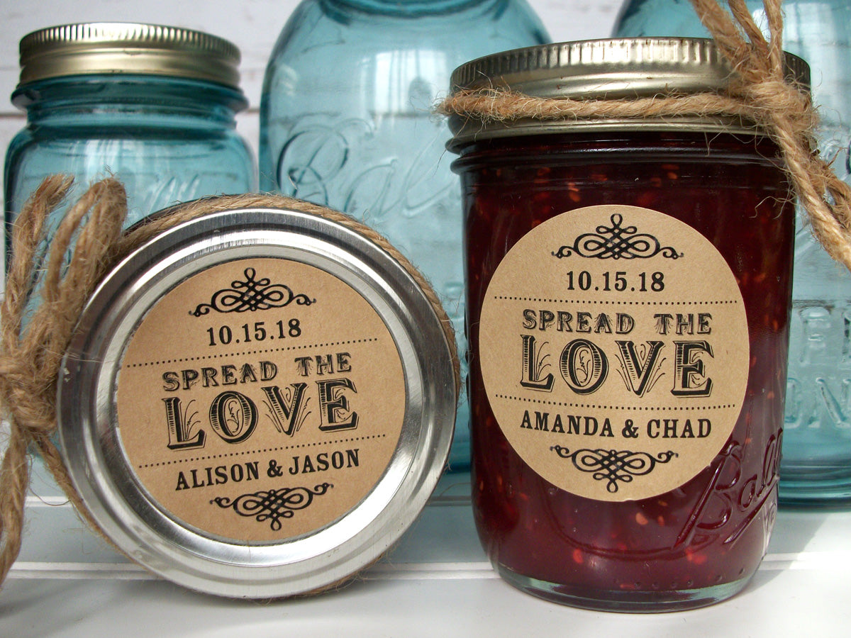 Kraft Spread the Love or Love is Sweet Wedding Jam Jar Labels | CanningCrafts.com