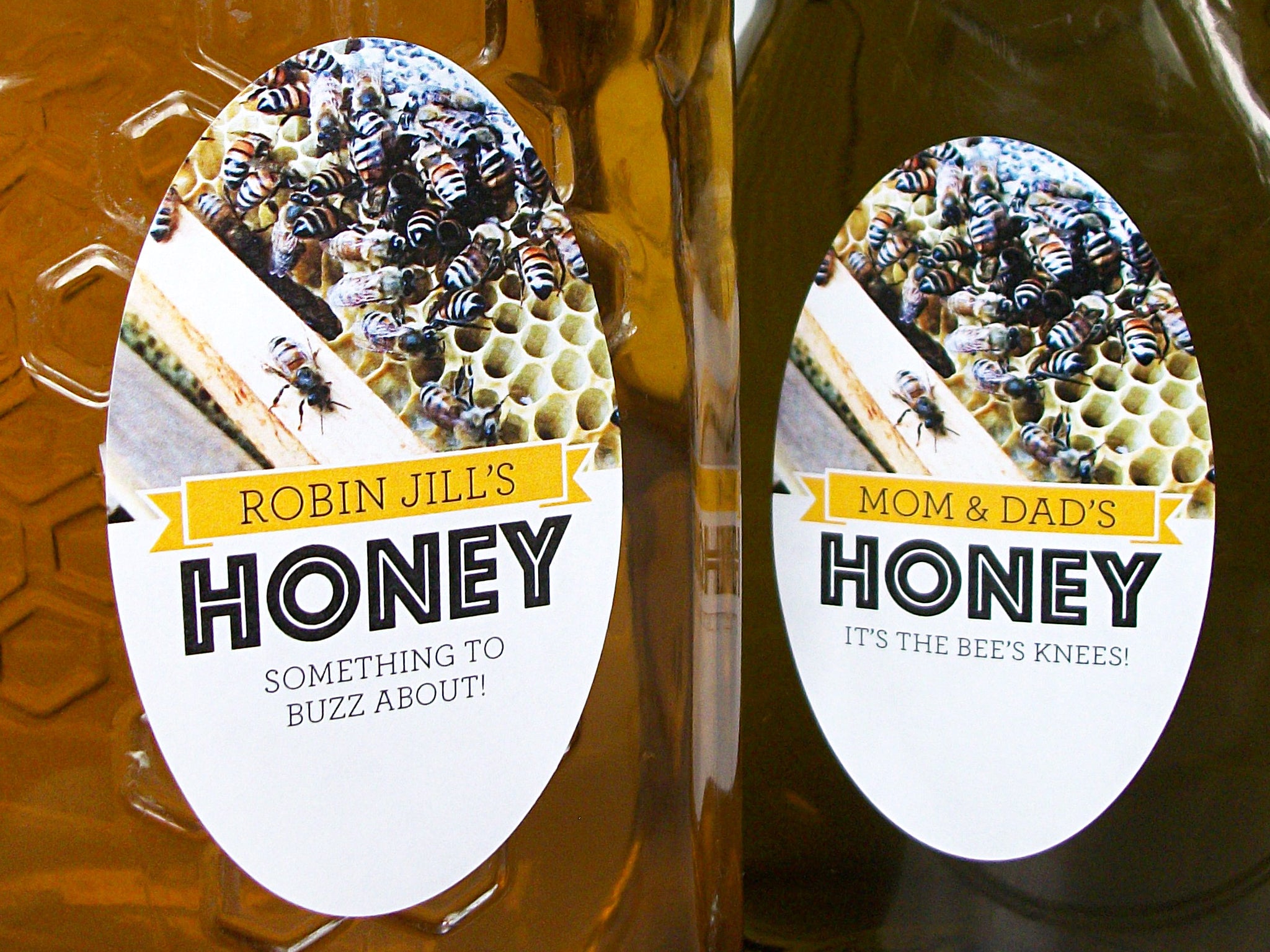 custom oval Busy Bees honey labels | CanningCrafts.com