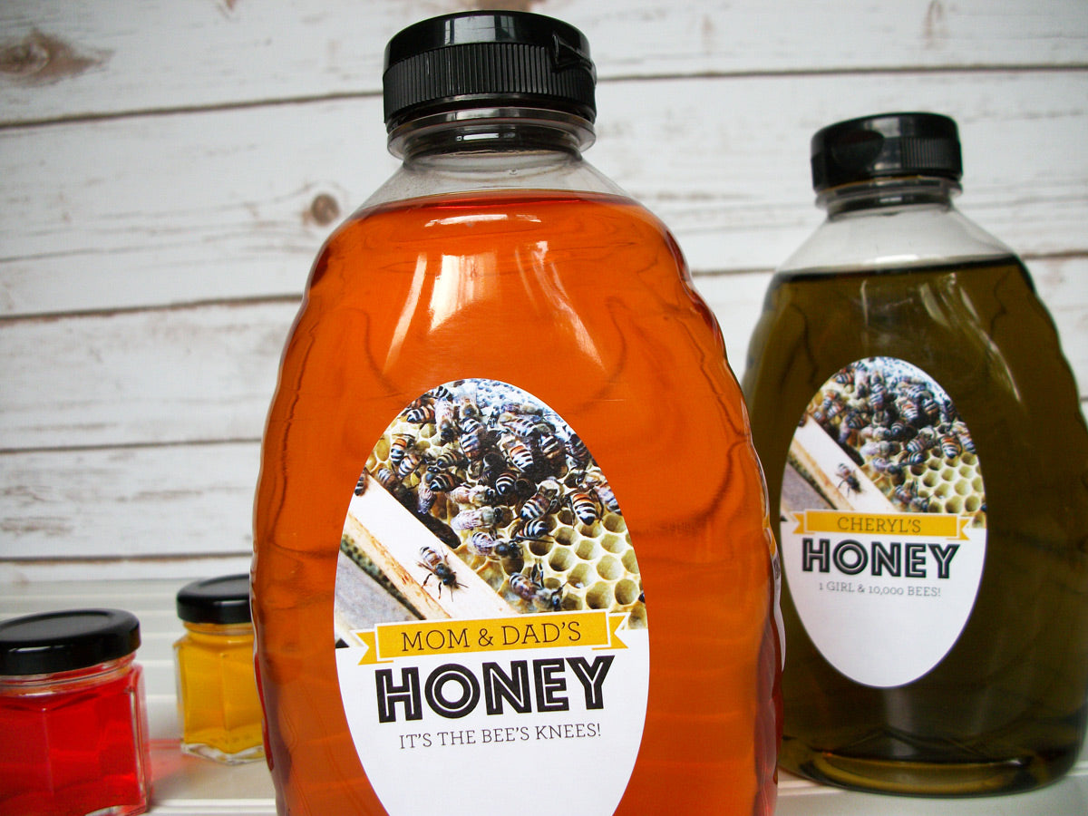 custom oval Busy Bees honey jar & bottle labels | CanningCrafts.com