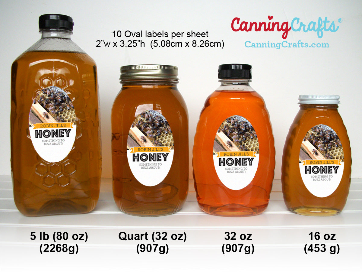 oval honey jar & bottle labels size chart | CanningCrafts.com