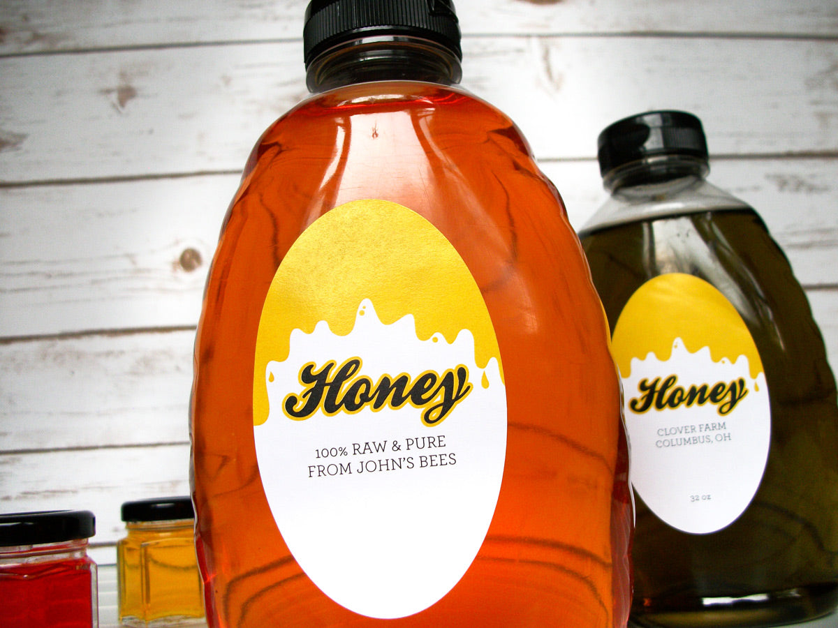 Custom Liquid Gold Large Oval Honey Jar Labels | CanningCrafts.com