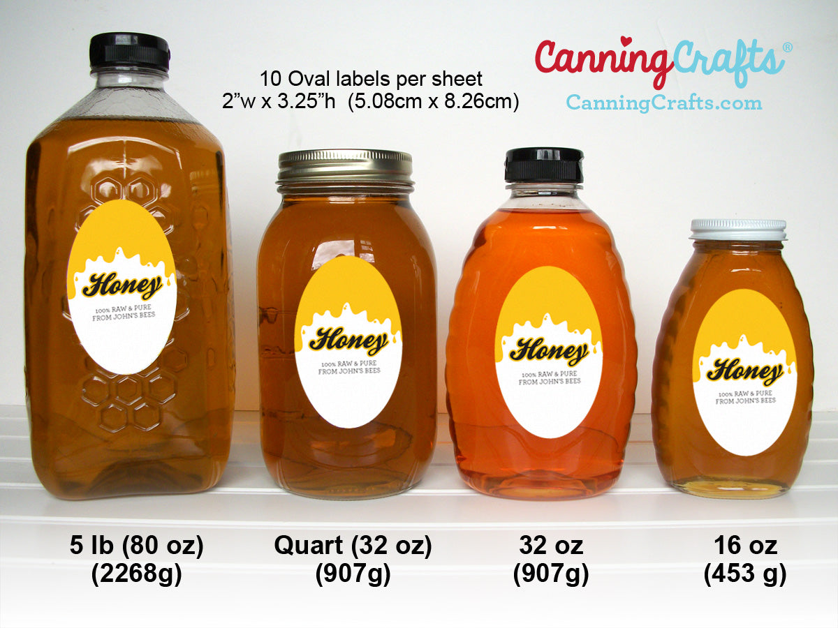 Large Oval Honey Labels Size Chart | CanningCrafts.com