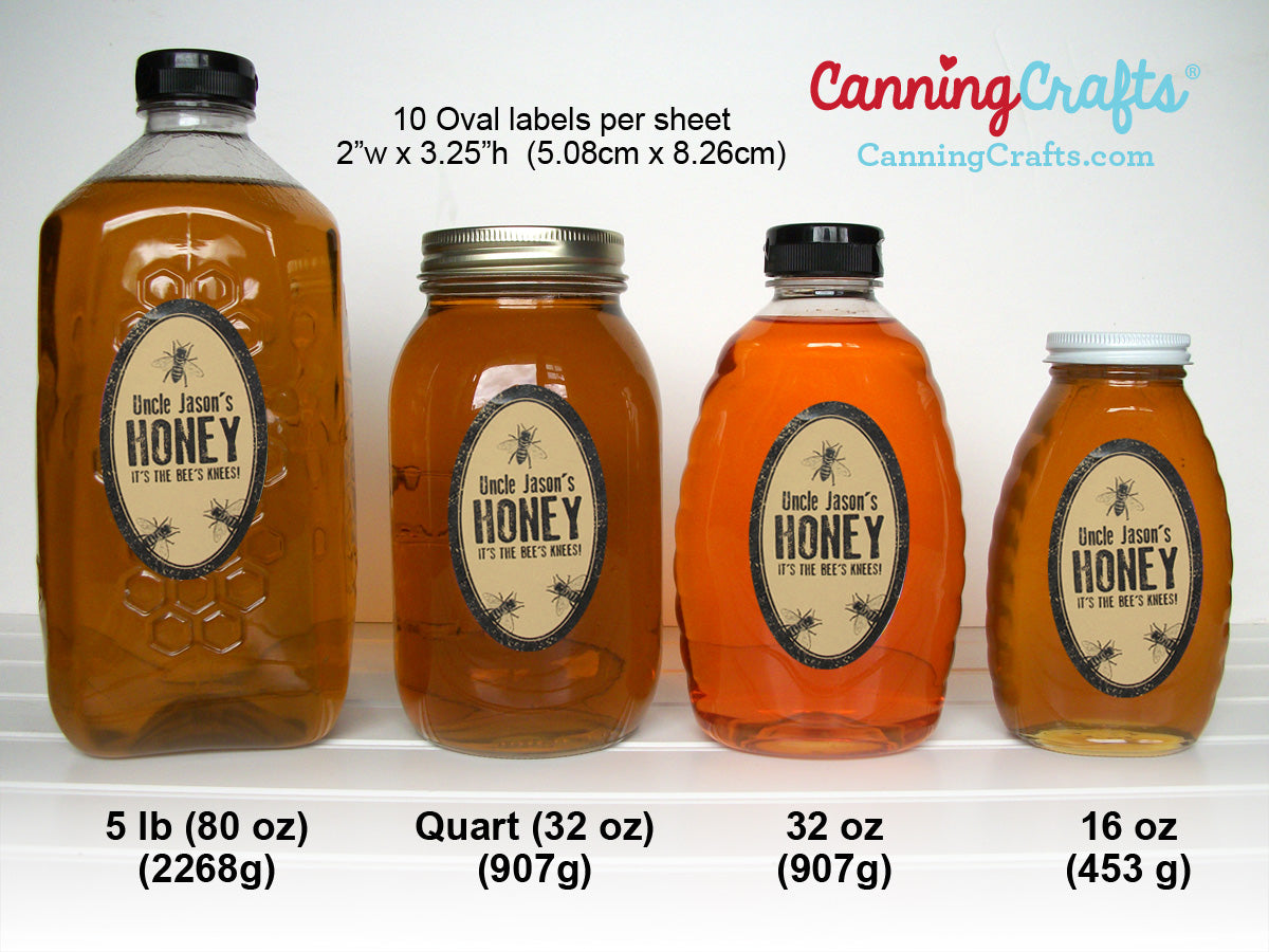 Custom oval honey label & bottle size chart | CanningCrafts.com
