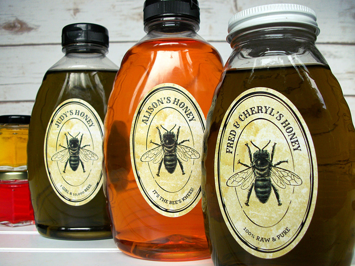 Custom oval vintage seal honey bottle labels | CanningCrafts.com